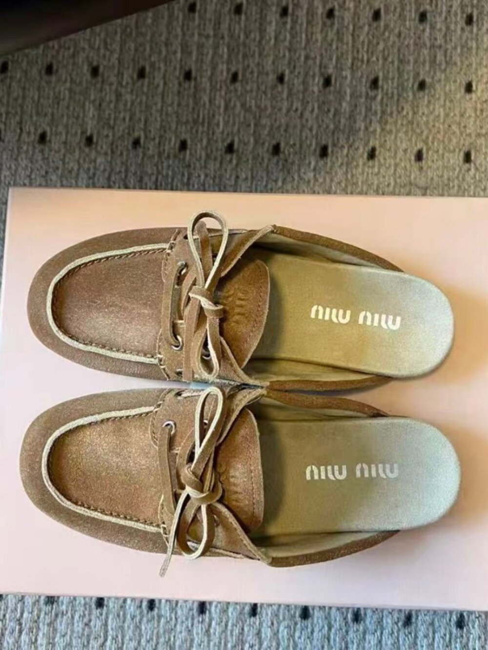 Miu Miu Brown Suede Lace-Up Backless Loafer Mules Size 38